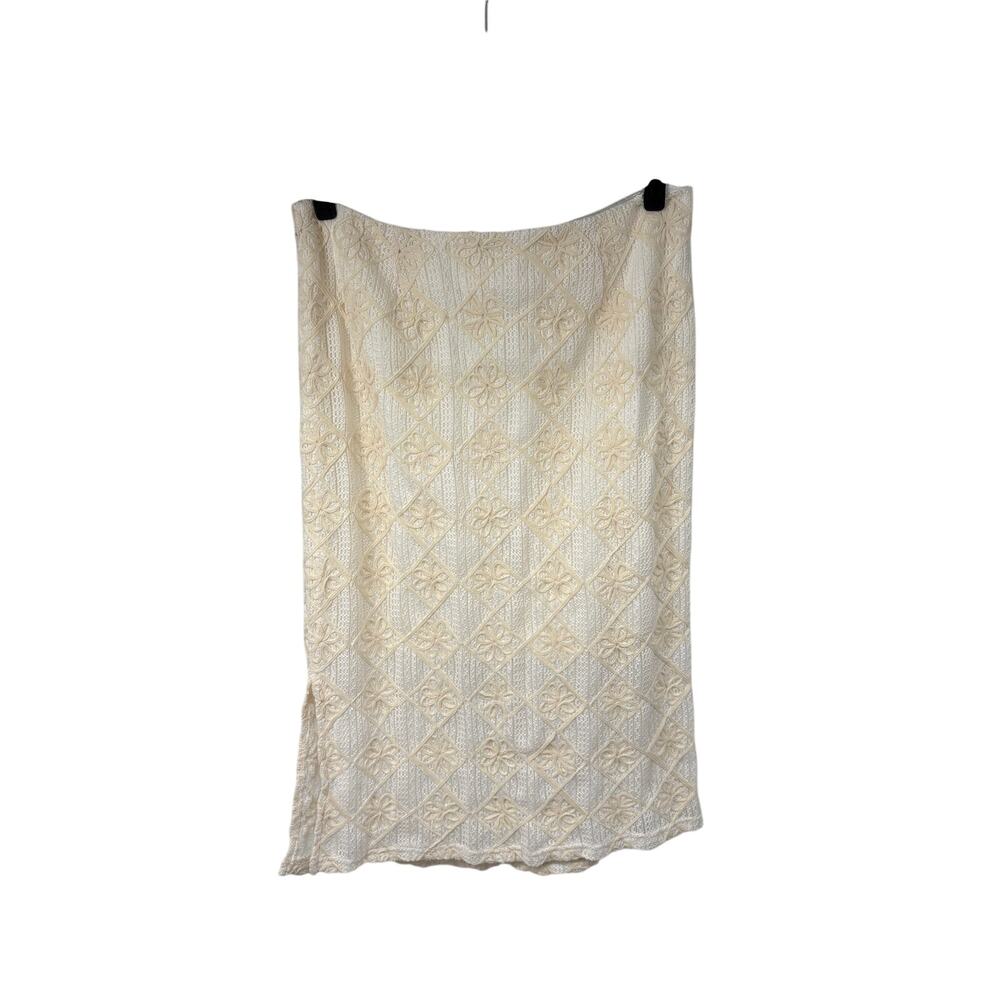 Solitaire Cream Embroidered Straight Pencil Skirt Knee Length Side Slit XL Women